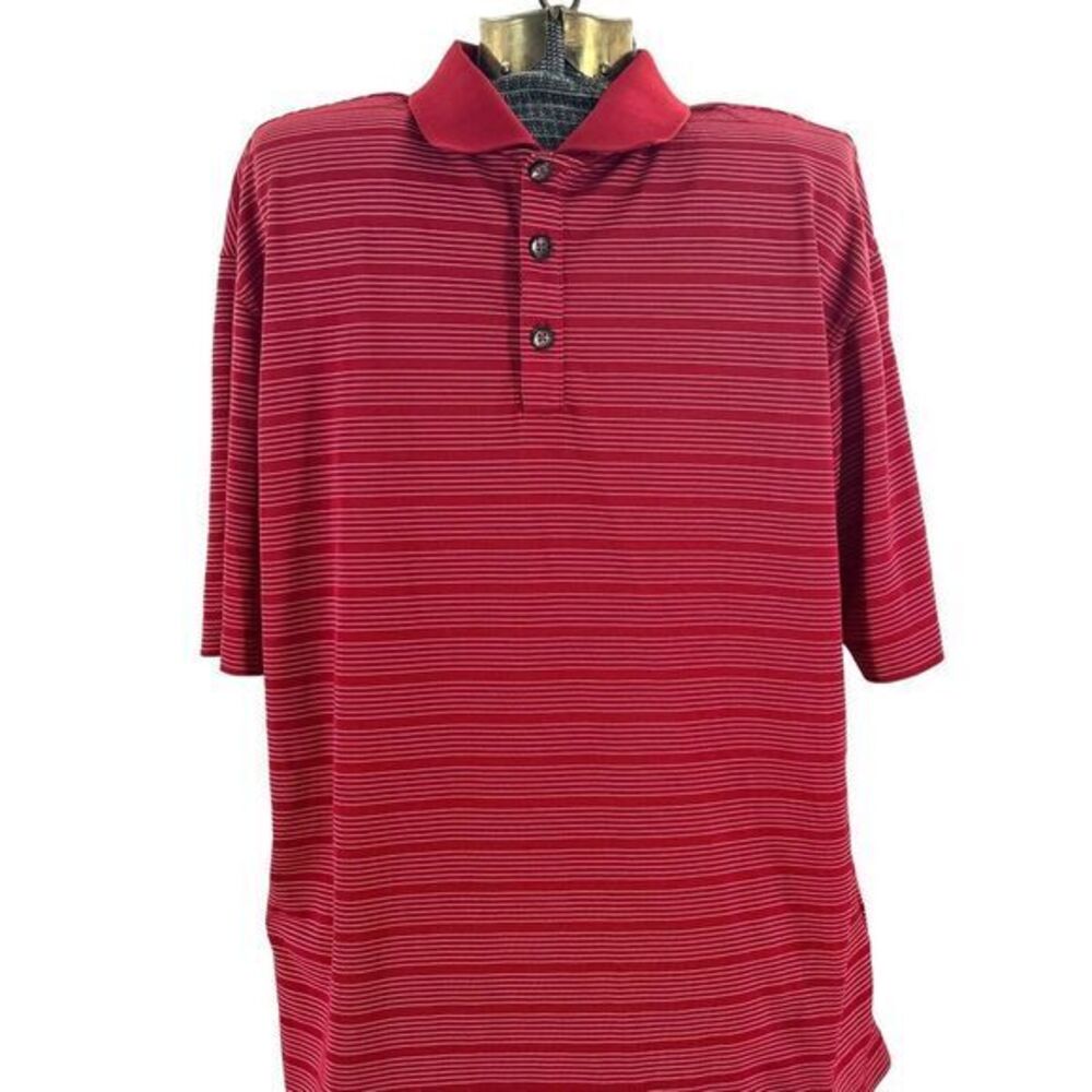 Nike Golf Dri-Fit Polo Shirt Adult  Red Stripe Swoosh Short‎ Sleeve Men's Medium